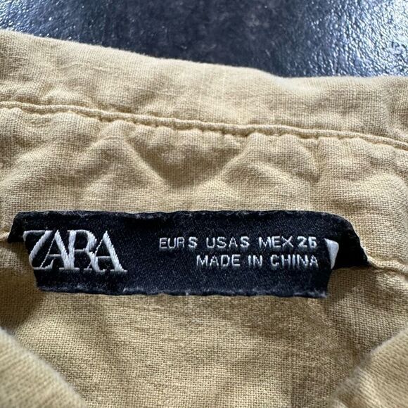 Zara Button Up Collared Shirt Yellow Color Size Small Essential Preppy Used - Picture 8 of 11